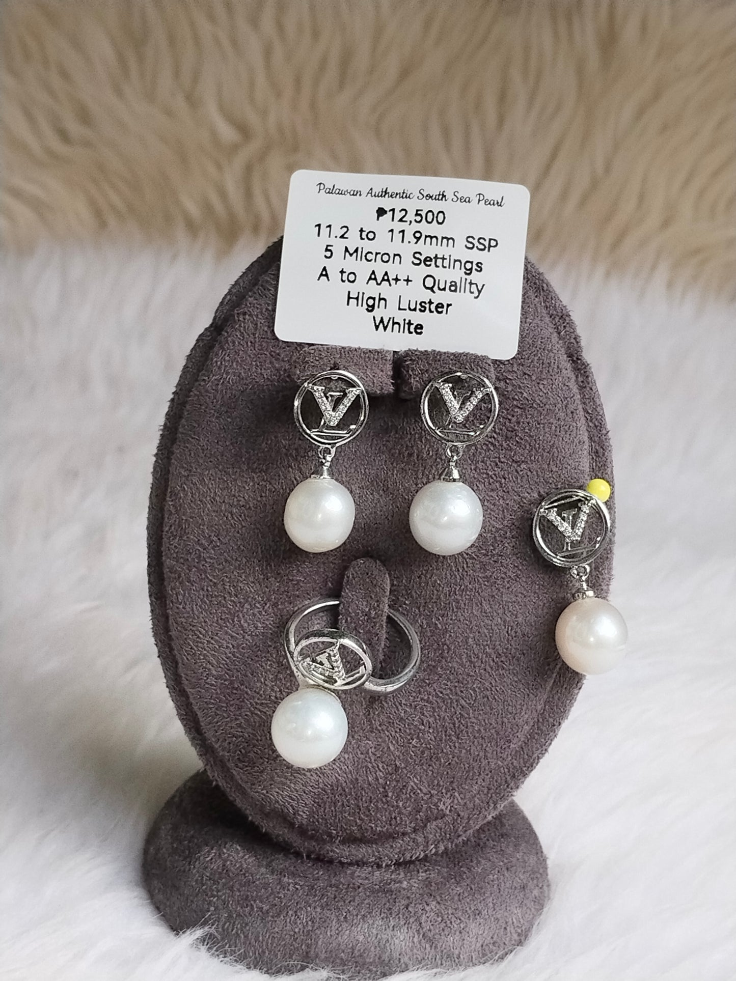 11.2 to 11.9mm Authentic White South Sea Pearl Set in 5 Micron Settings