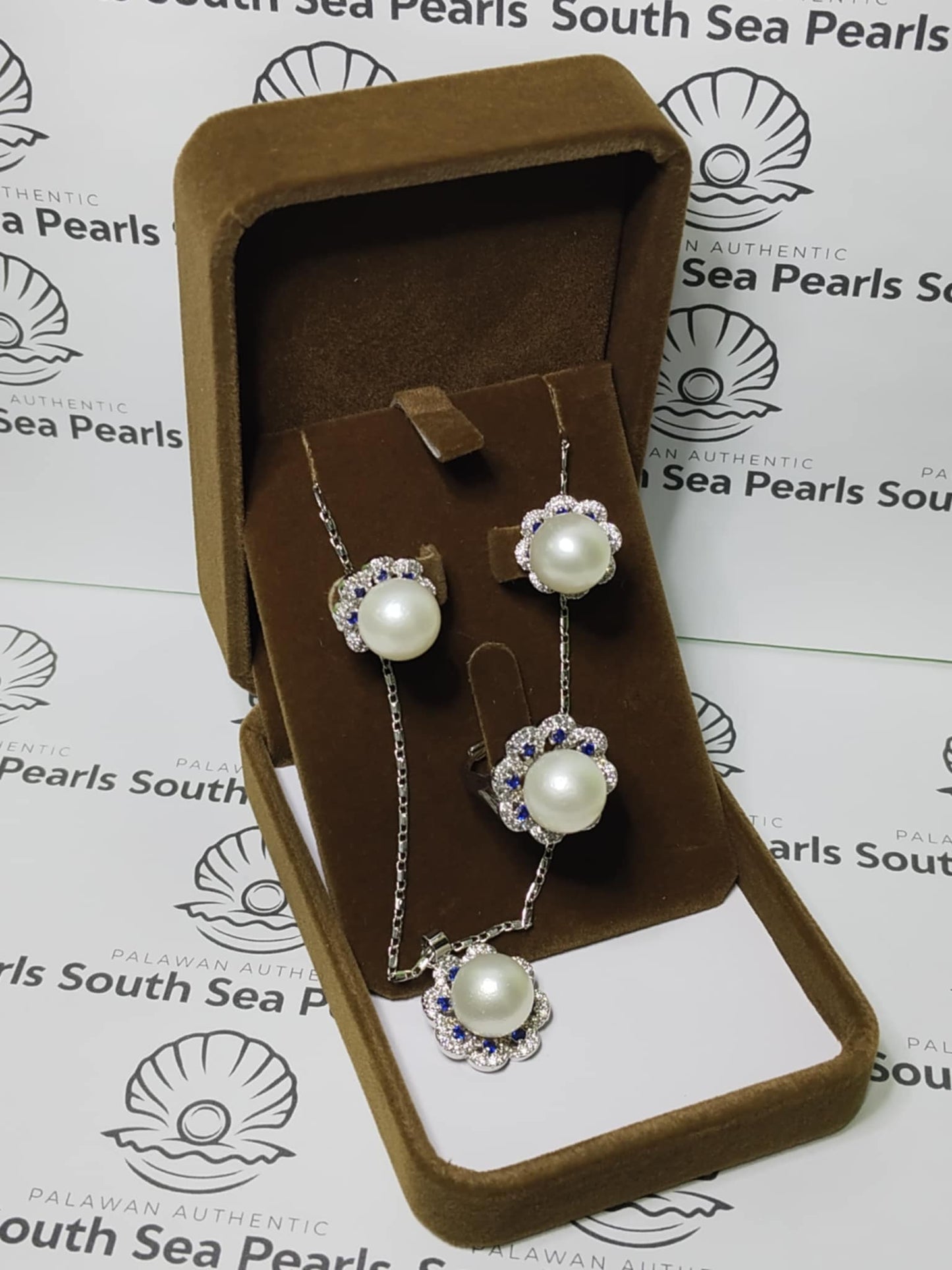 New Arrival! 11.9mm to 12.1mm Authentic White South Sea Pearl Sets in 5 Micron Plated Settings