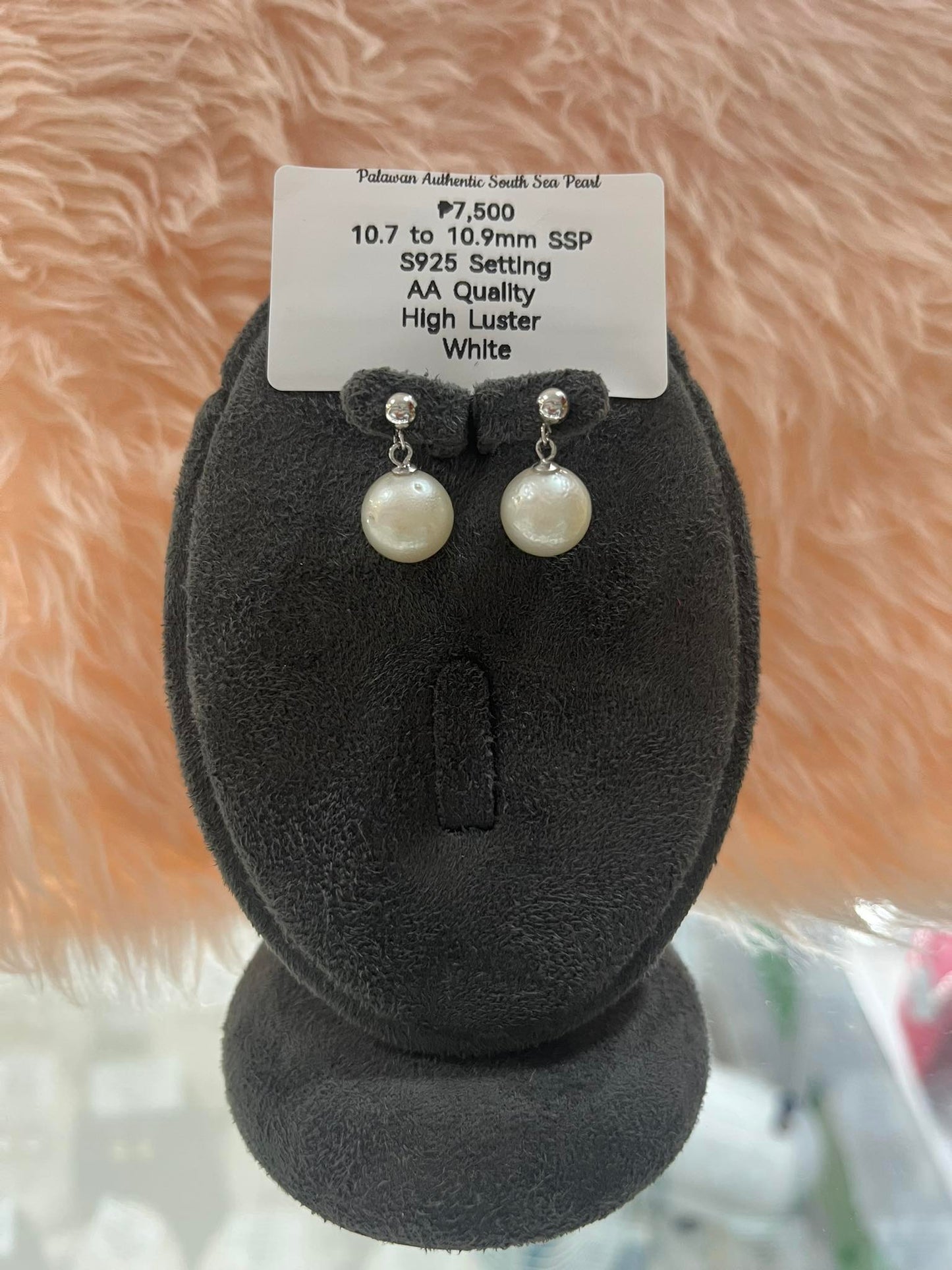 10.7 to 10.9mm Authentic White South Sea Pearl Set in 5 Micron Settings