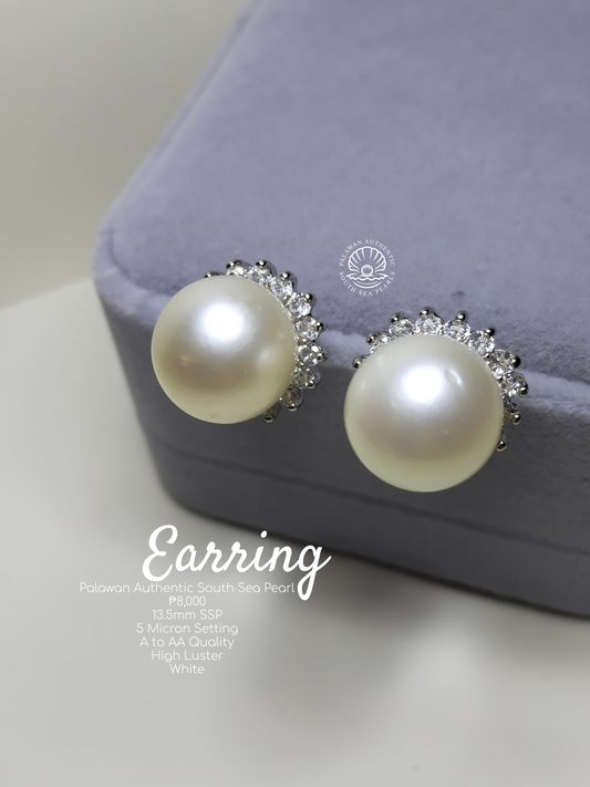 13.5mm Authentic White South Sea Pearls in 5 Micron Plated Settings