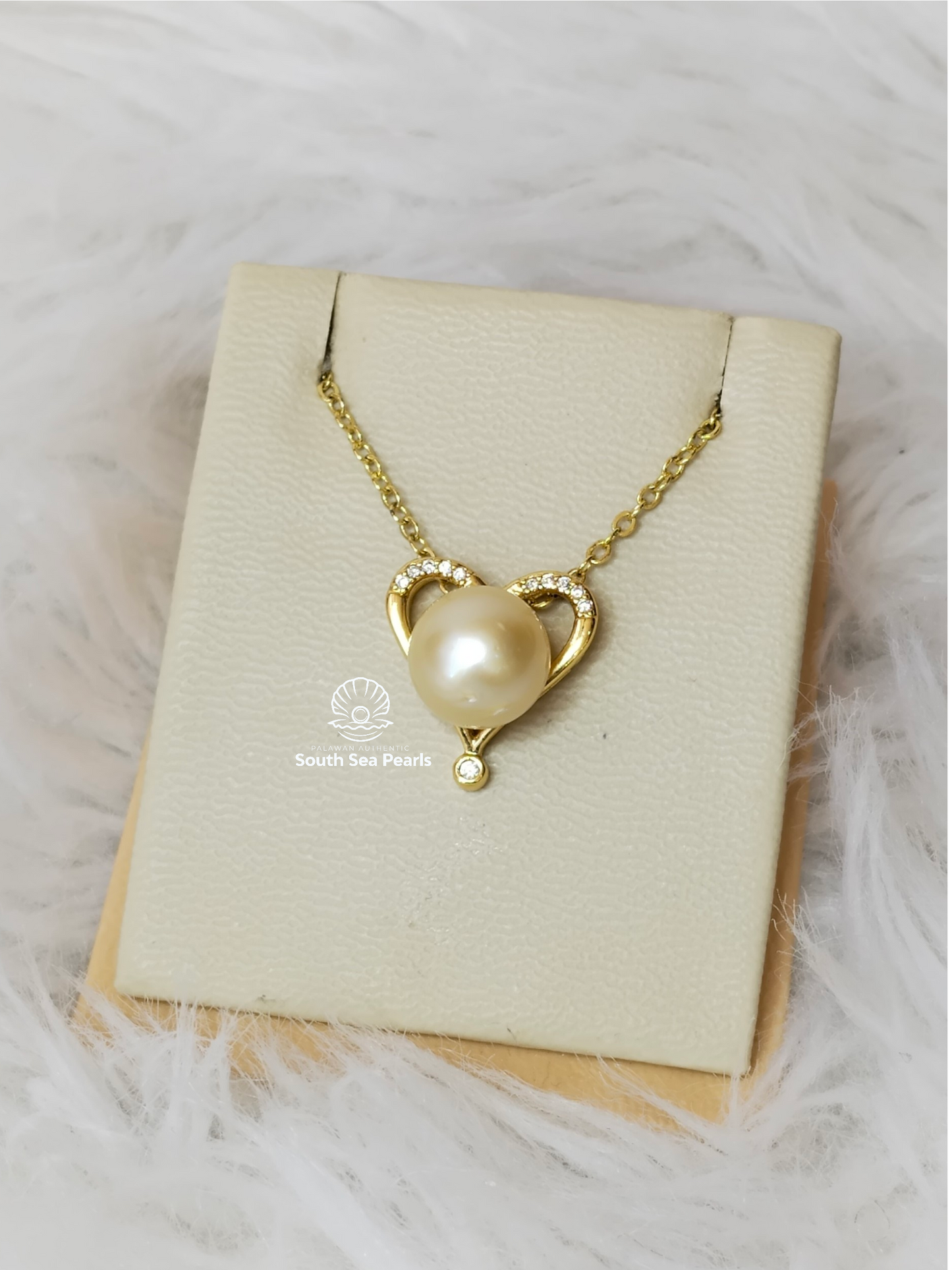 10mm Palawan Authentic Champagne Color South Sea Pearl Pendant in 5 Micron Plated Settings