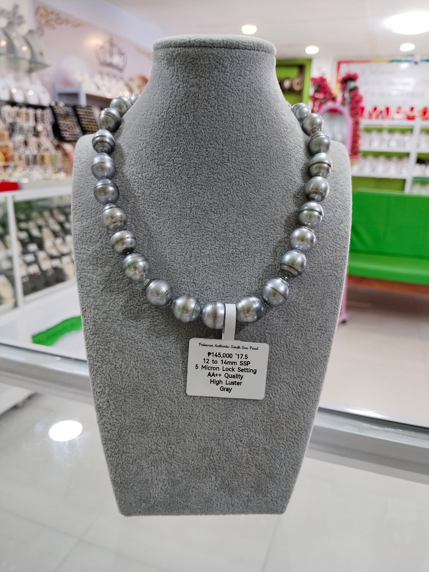 12mm to 14mm Authentic Gray Color South Sea Pearl Choker Necklace