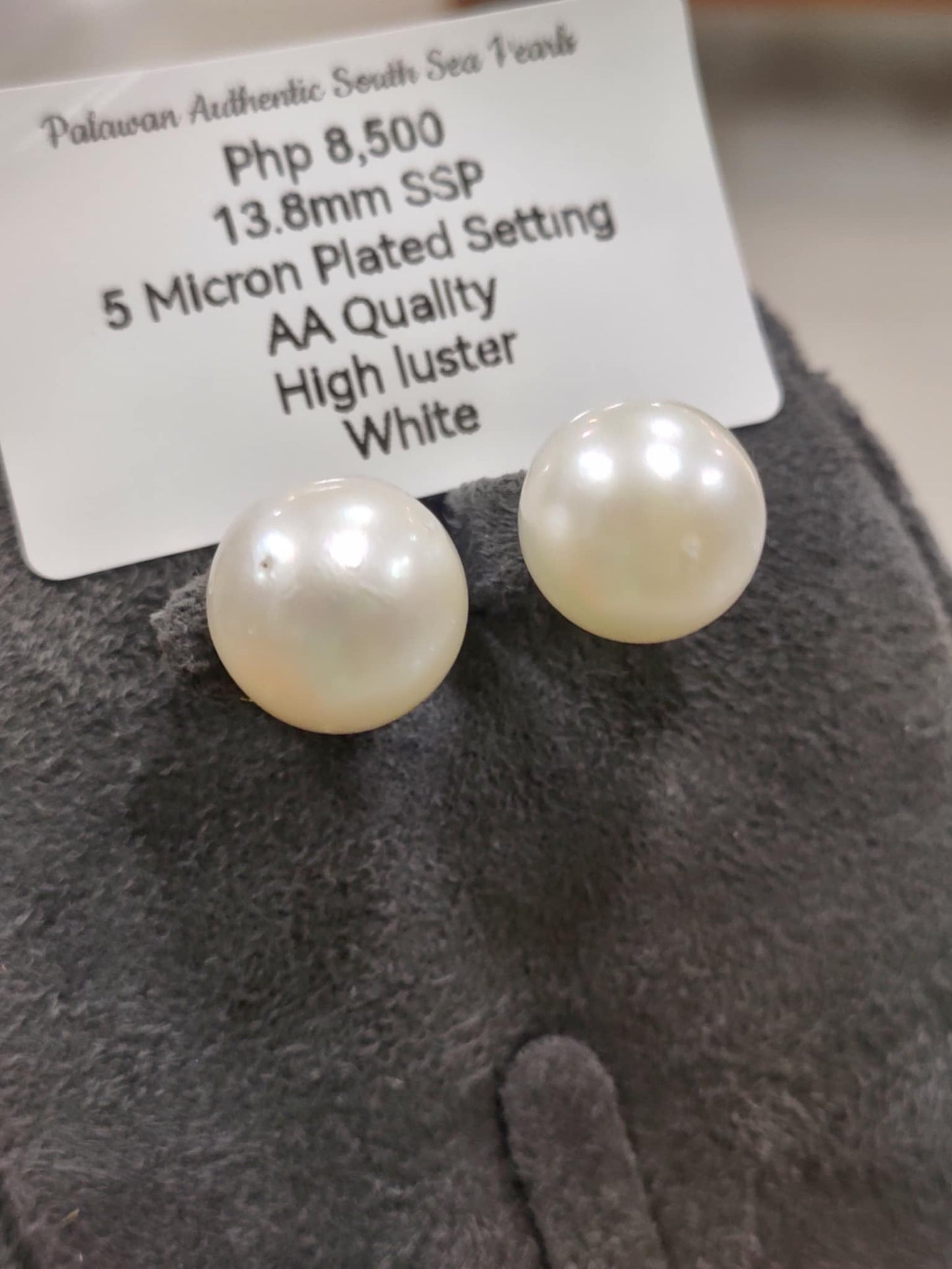 13.8mm Authentic White South Sea Pearls in 5 Micron Plated Settings