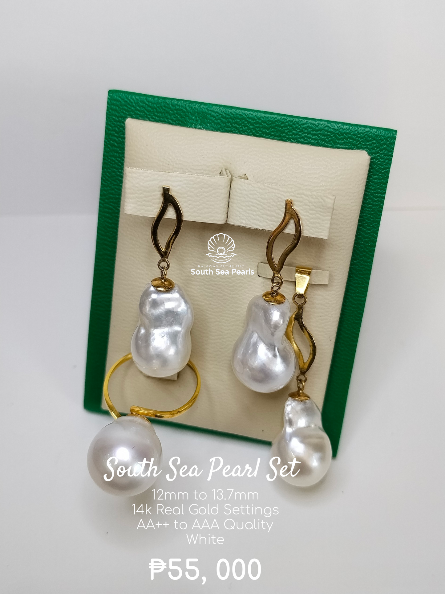 12mm to 13.7mm Palawan Authentic White Color Sets in 14k Real Gold Settings