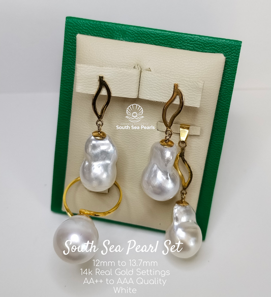 12mm to 13.7mm Palawan Authentic White Color Sets in 14k Real Gold Settings