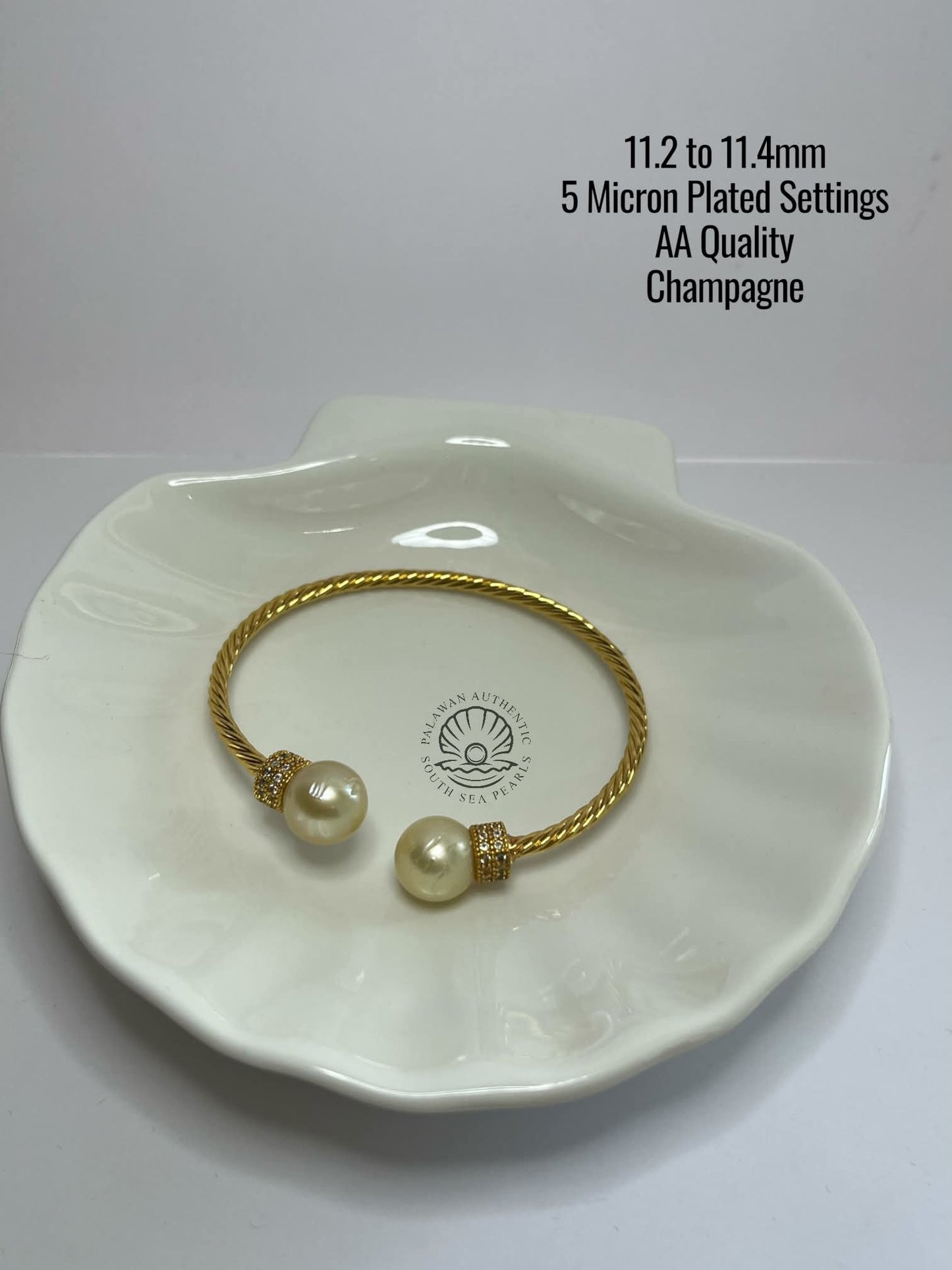 11.2 to 11.4mm Palawan Authentic Champagne Color South Sea Pearl Bangle in 5 Micron Plated Settings