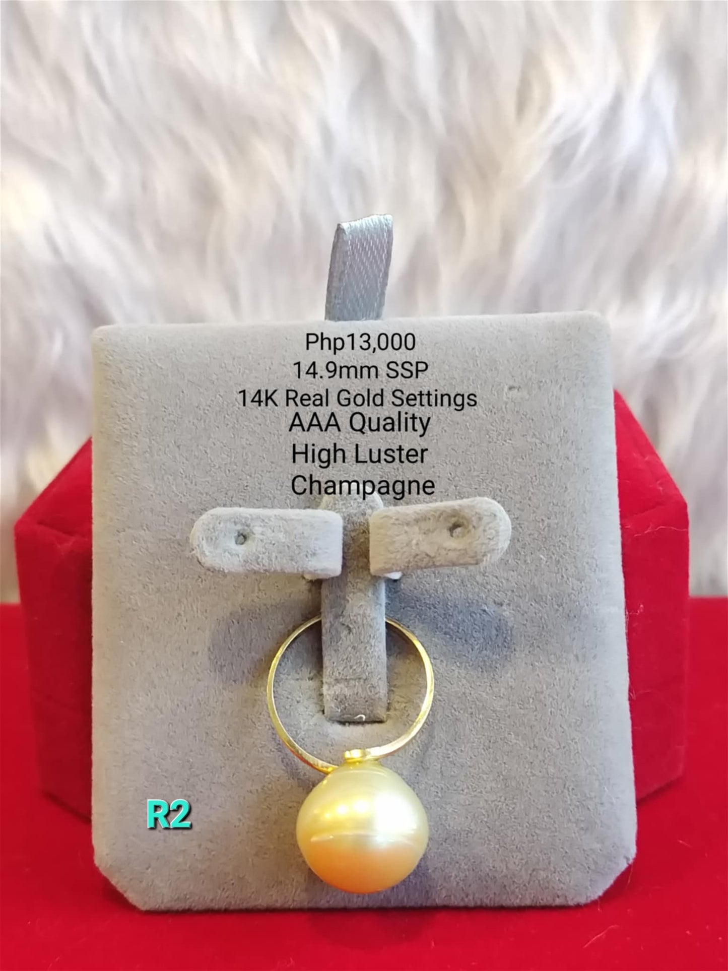 14.9mm Authentic Champagne Color South Sea Pearls Ring in 14k Gold Settings