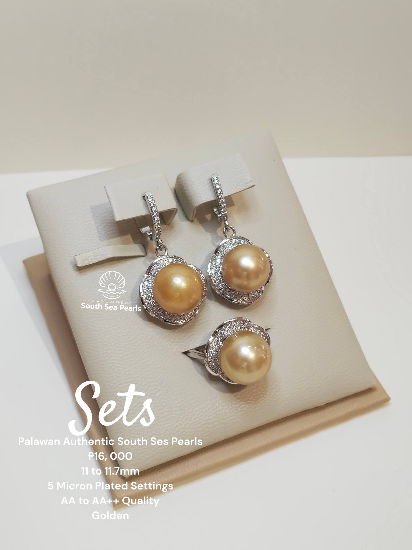 11 to 11.7mm Authentic Golden Color South Sea Pearl Set in 5 Micron Settings