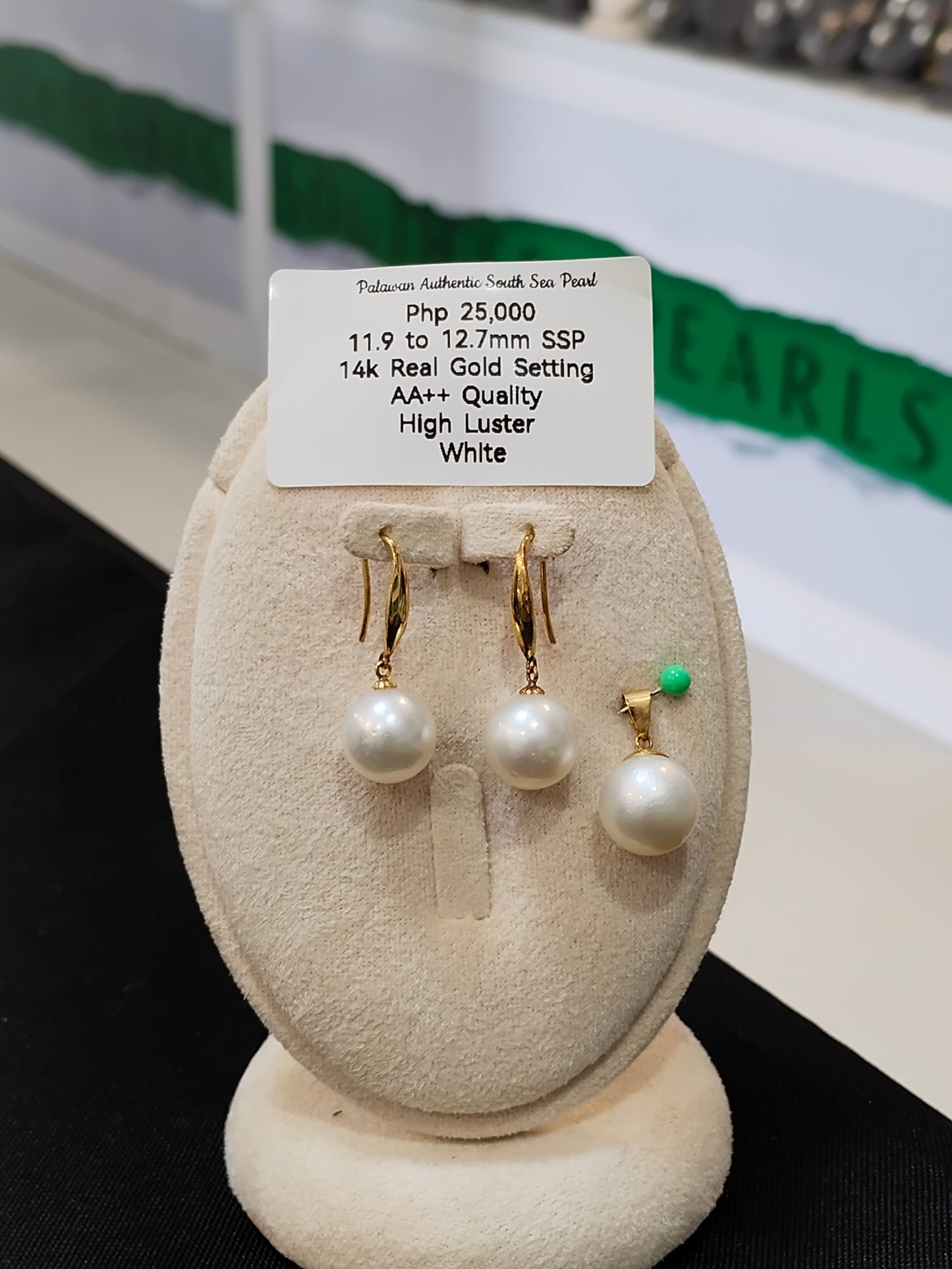 11.9mm to 12.7mm Authentic White South Sea Pearl Sets in 14k Real Gold Settings