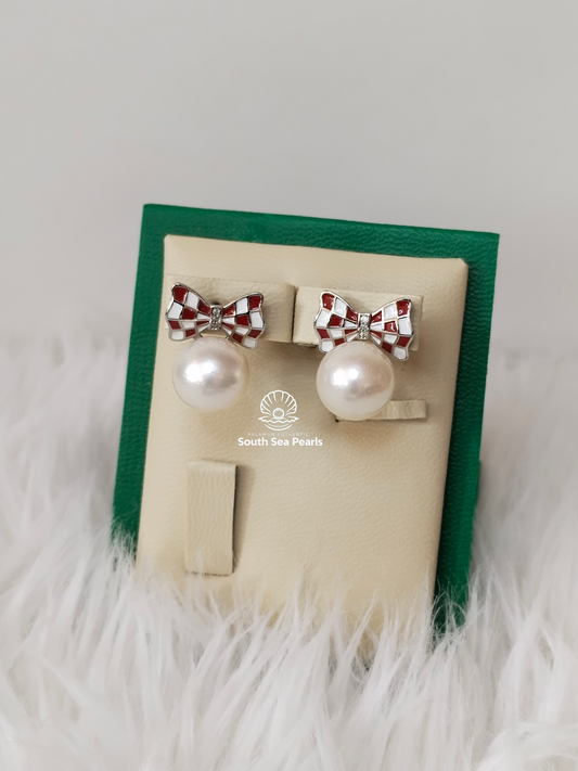 10.3mm to 10.4mm Authentic White South Sea Pearls Earrings in 5 Microns Settings