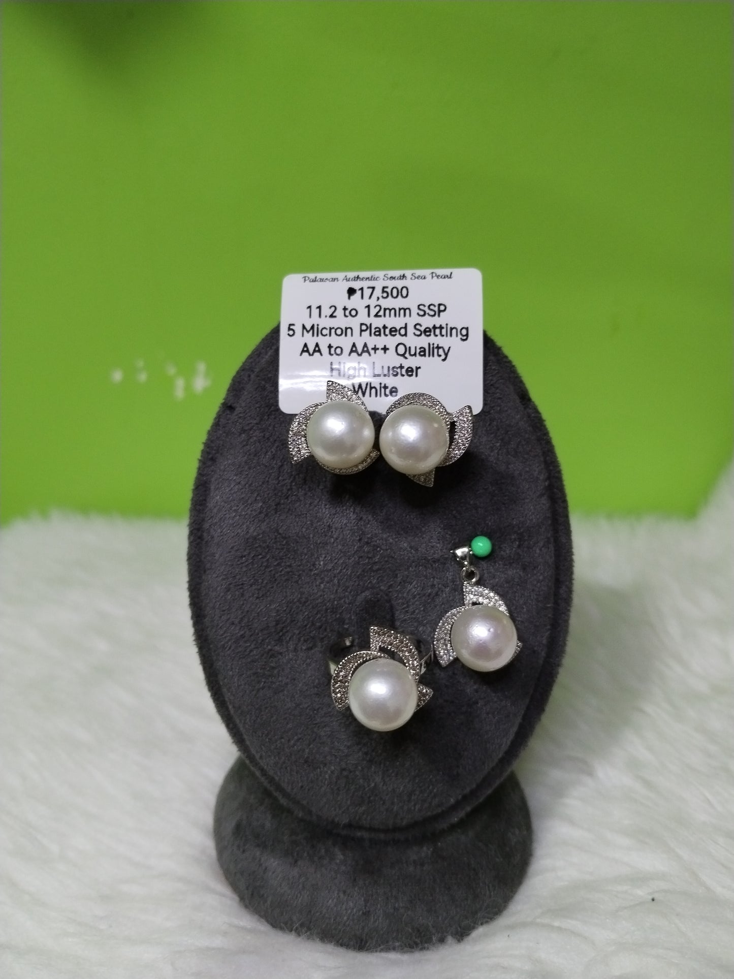 11.2mm to 12mm Authentic White South Sea Pearl Sets in 5 Micron Plated Settings