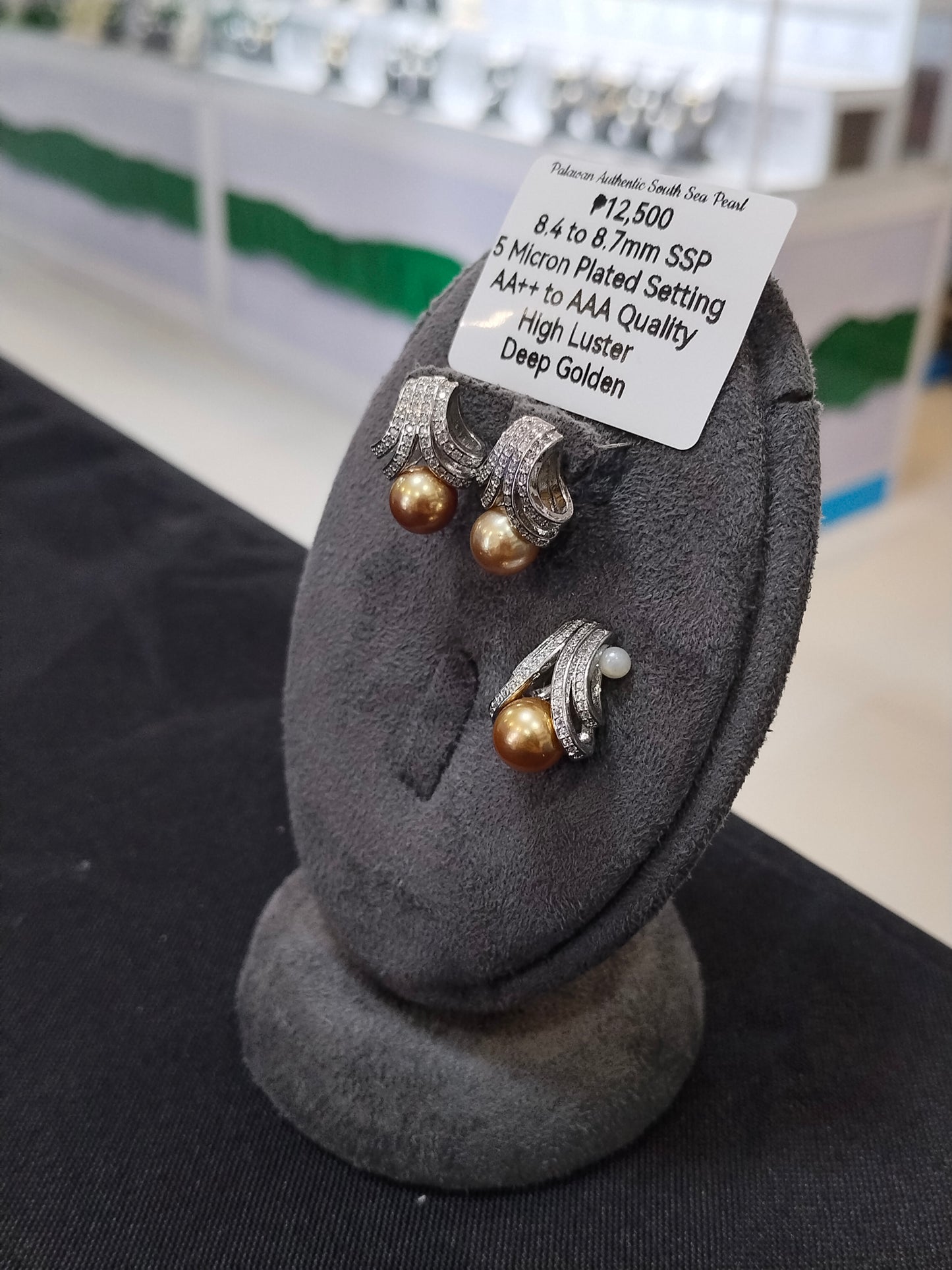 8.4mm to 8.7mm Authentic Deep Golden Color South Sea Pearl Set in 5 Micron Settings