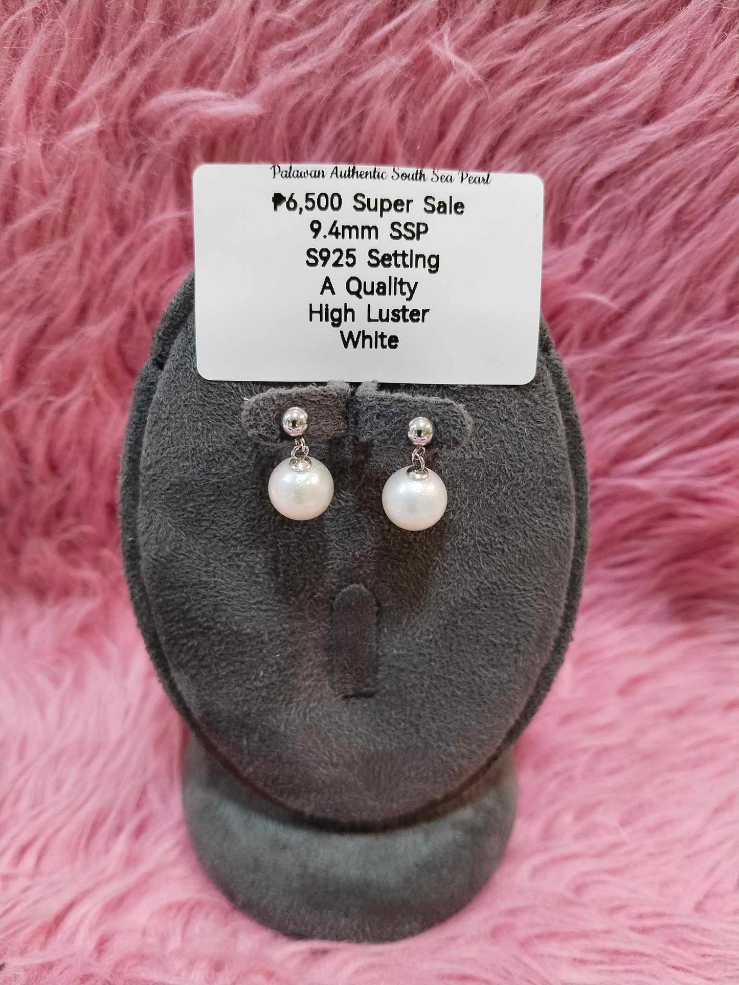 9.4mm Authentic White South Sea Pearl Set in S925 Settings