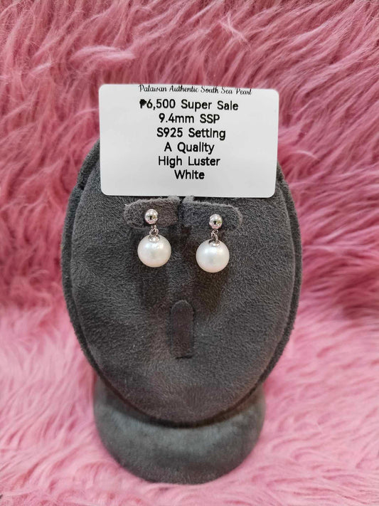 9.4mm Authentic White South Sea Pearl Set in S925 Settings