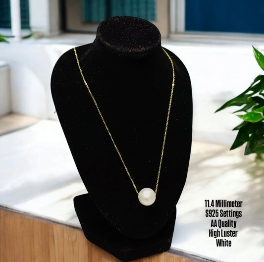New Arrival! 11.4mm Authentic White South Sea Pearl Floating Necklace in S925 Setting