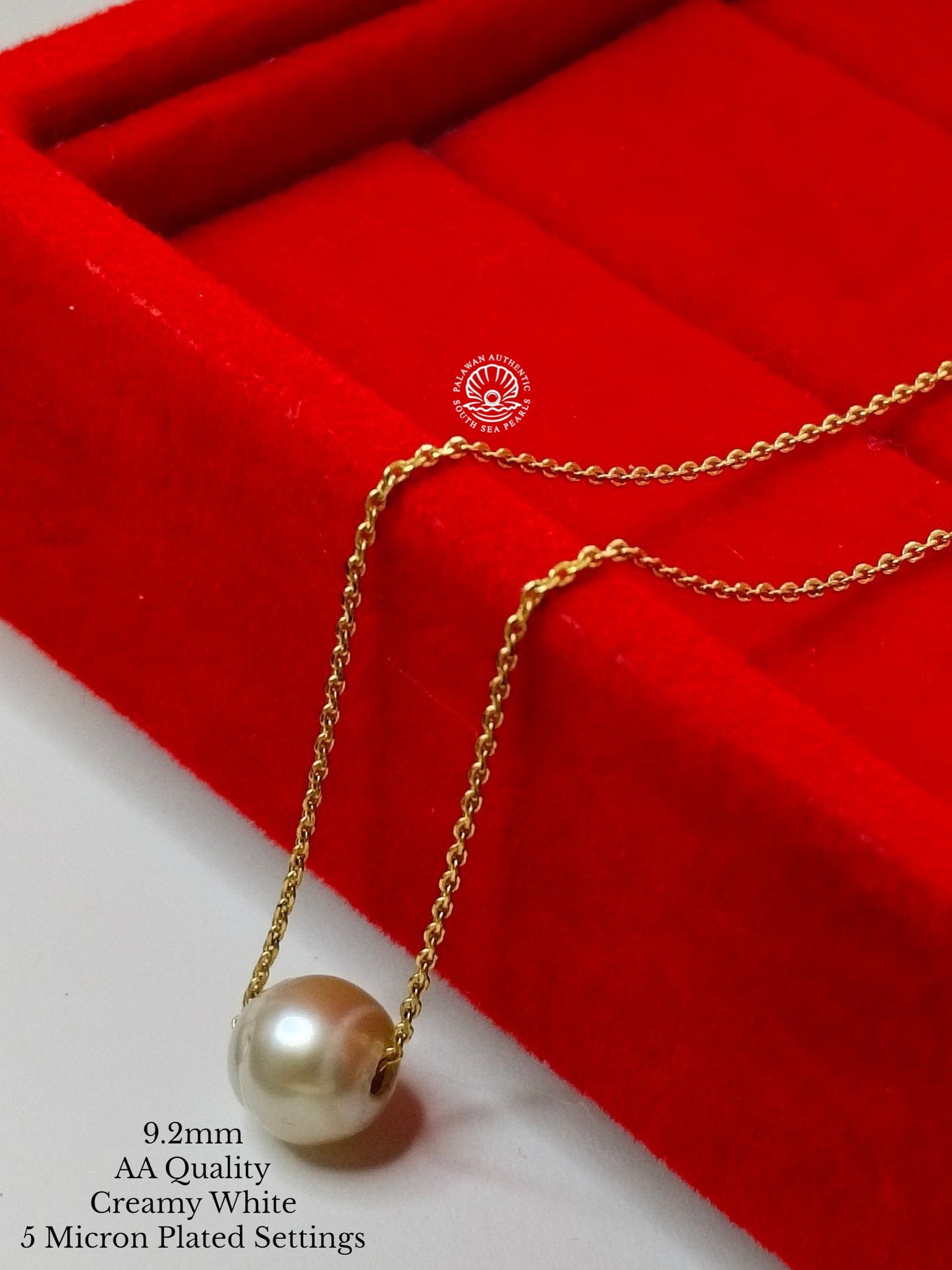 9.2mm Palawan Authentic Creamy White Color South Sea Pearl Floating Necklace in S925